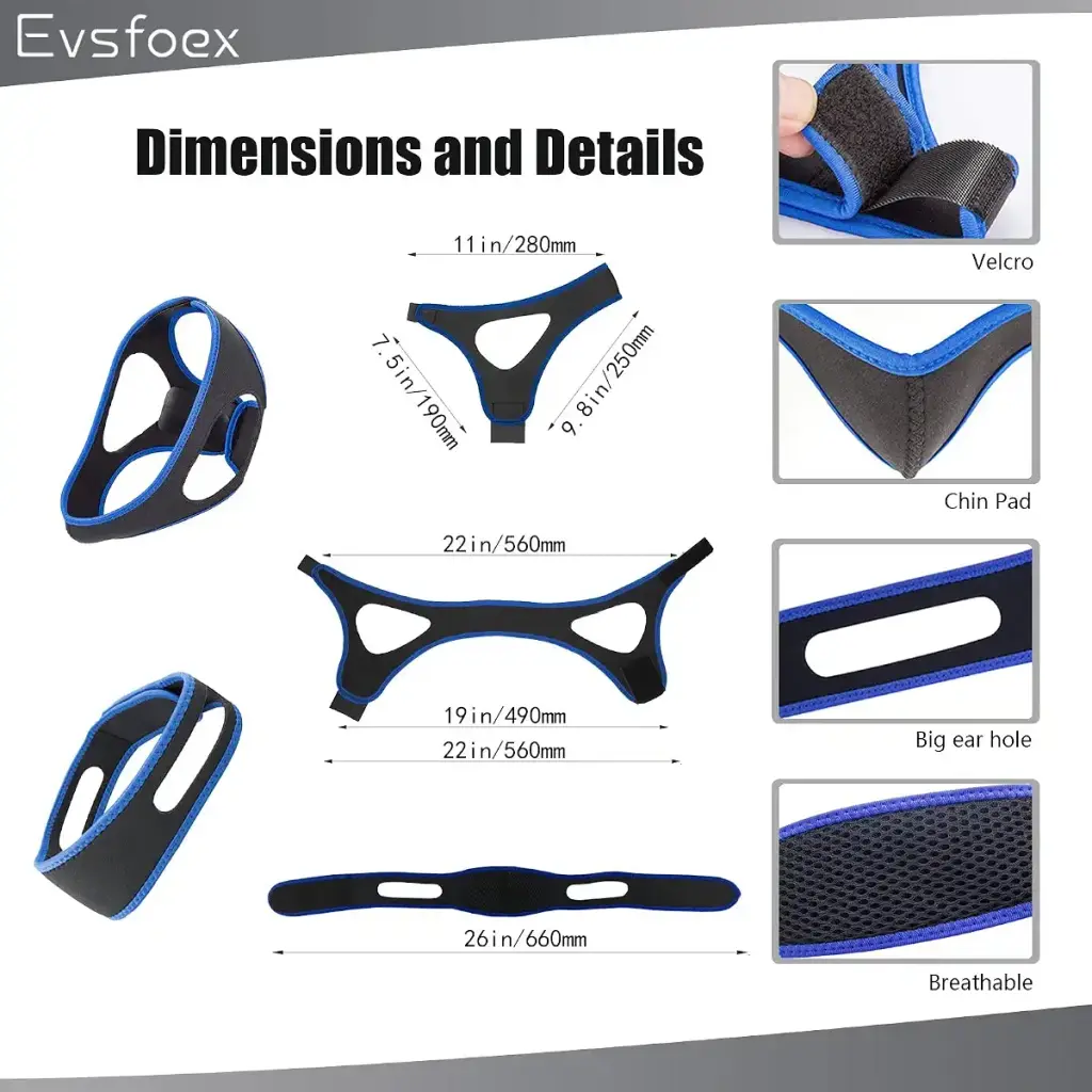 Evsfoex 2PCs Anti Snoring Chin Strap for CPAP Users & Mouth Snorers Snore Reduction Chin — pack of 2