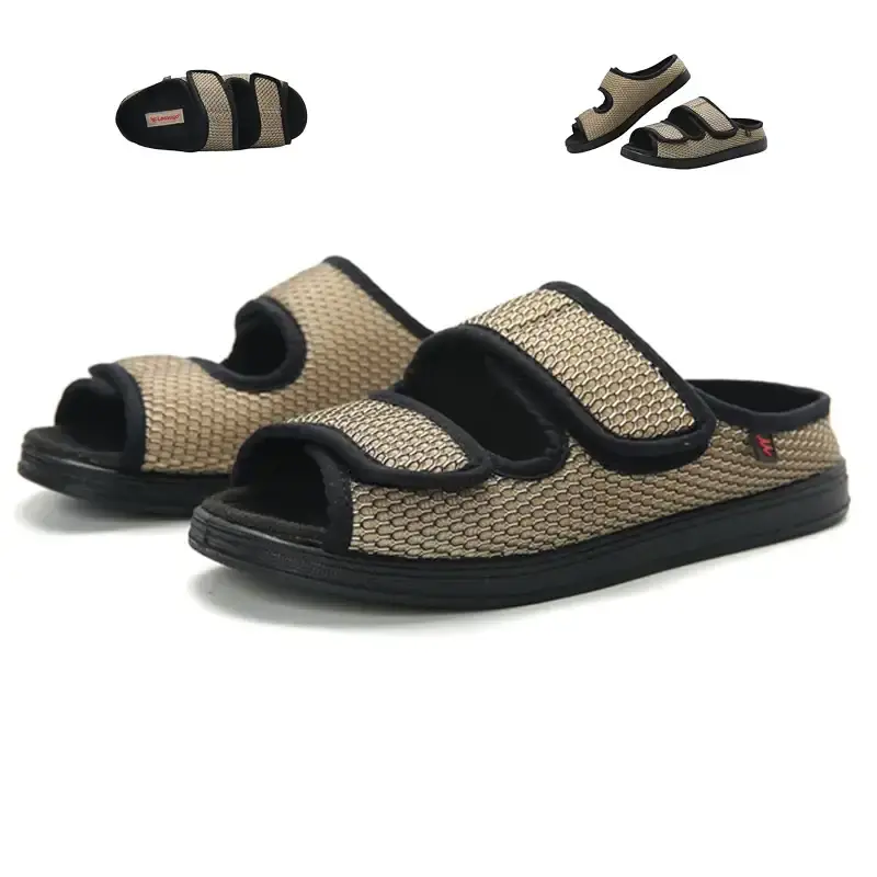 Extra Wide Diabetic Foot Shoes Unisex Shoes for Swollen Feet Adjustable Diabetic Slippers Men's Diabetic Sandals for Obesity Hallux Valgus Plantar Fasciitis Arthritis Khaki 7.5 Women Khaki