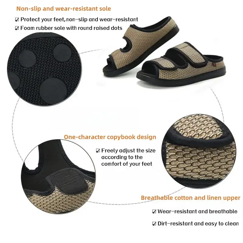 Extra Wide Diabetic Foot Shoes Unisex Shoes for Swollen Feet Adjustable Diabetic Slippers — KUMUROETA