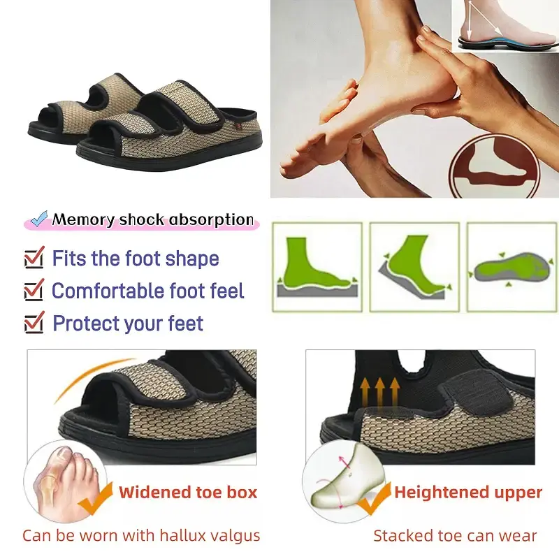 Extra Wide Diabetic Foot Shoes Unisex Shoes for Swollen Feet Adjustable Diabetic Slippers — Body Support