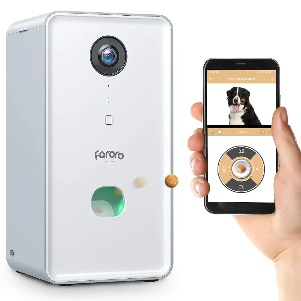 Faroro Dog Camera with Treat Dispenser, 2.4G WiFi Pet Camera with Two Way Audio and 1080P Full HD Night Vision for Treat Tossing and Monitoring Your Pet Remotely