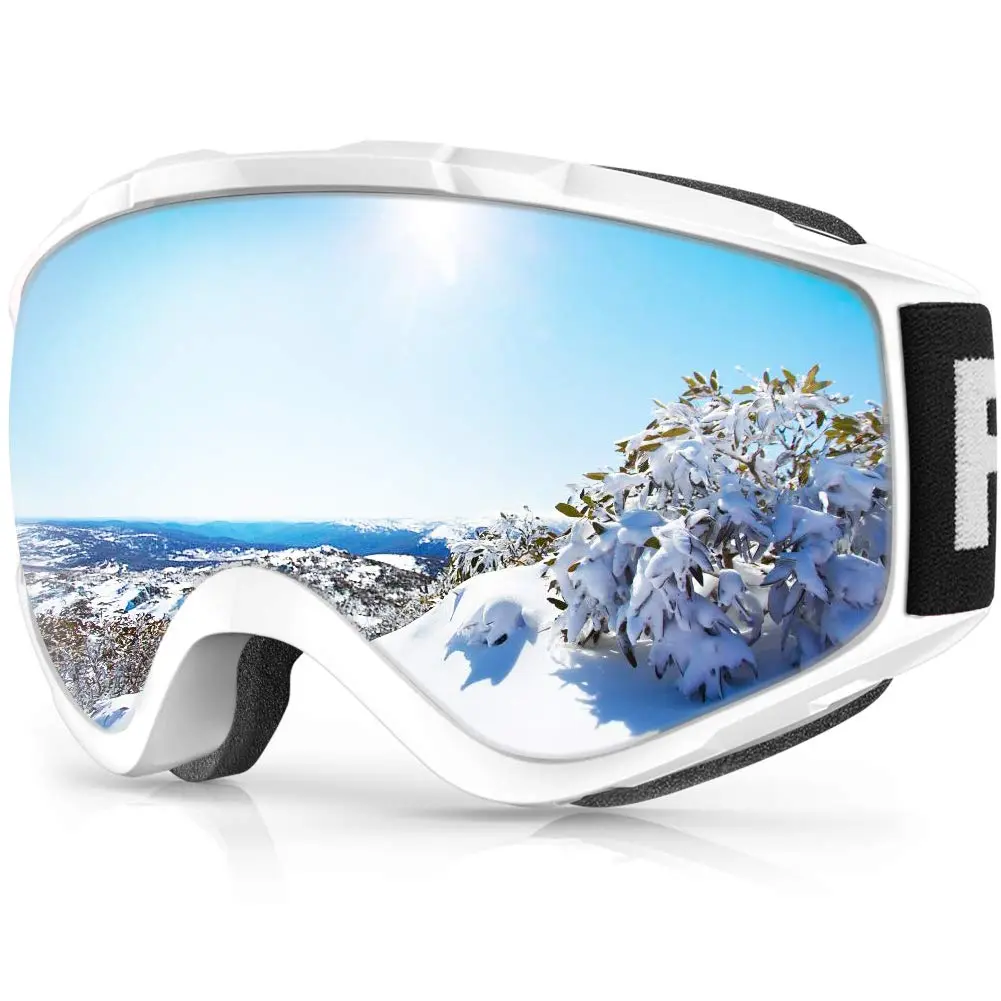 findway Ski Goggles, 100% UV Protection OTG Snow Goggles for Men, Women & Youth A1-white Silver Vlt 21%