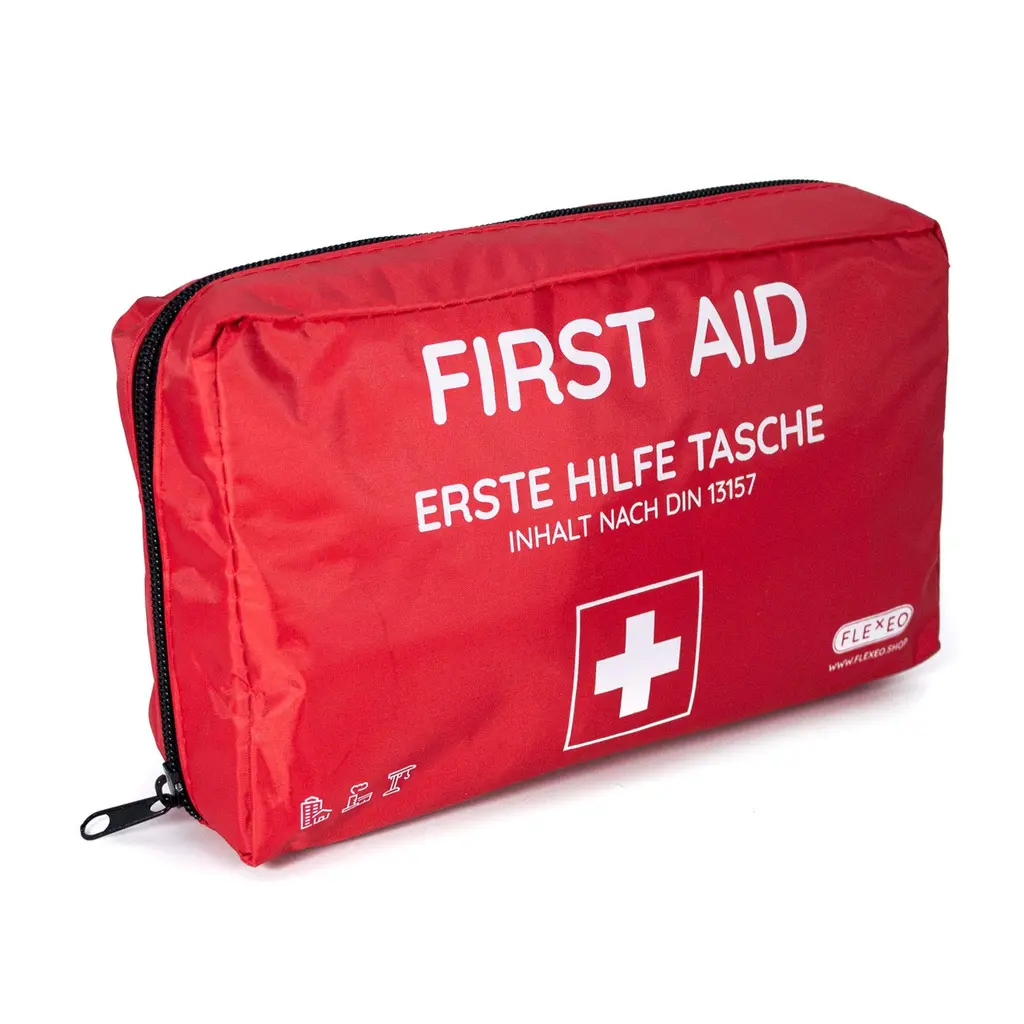 First aid bag for companies at home and on the goContent according to DIN 13157 |red |Association pocket with filling |First aid case |Association box |First aid kit