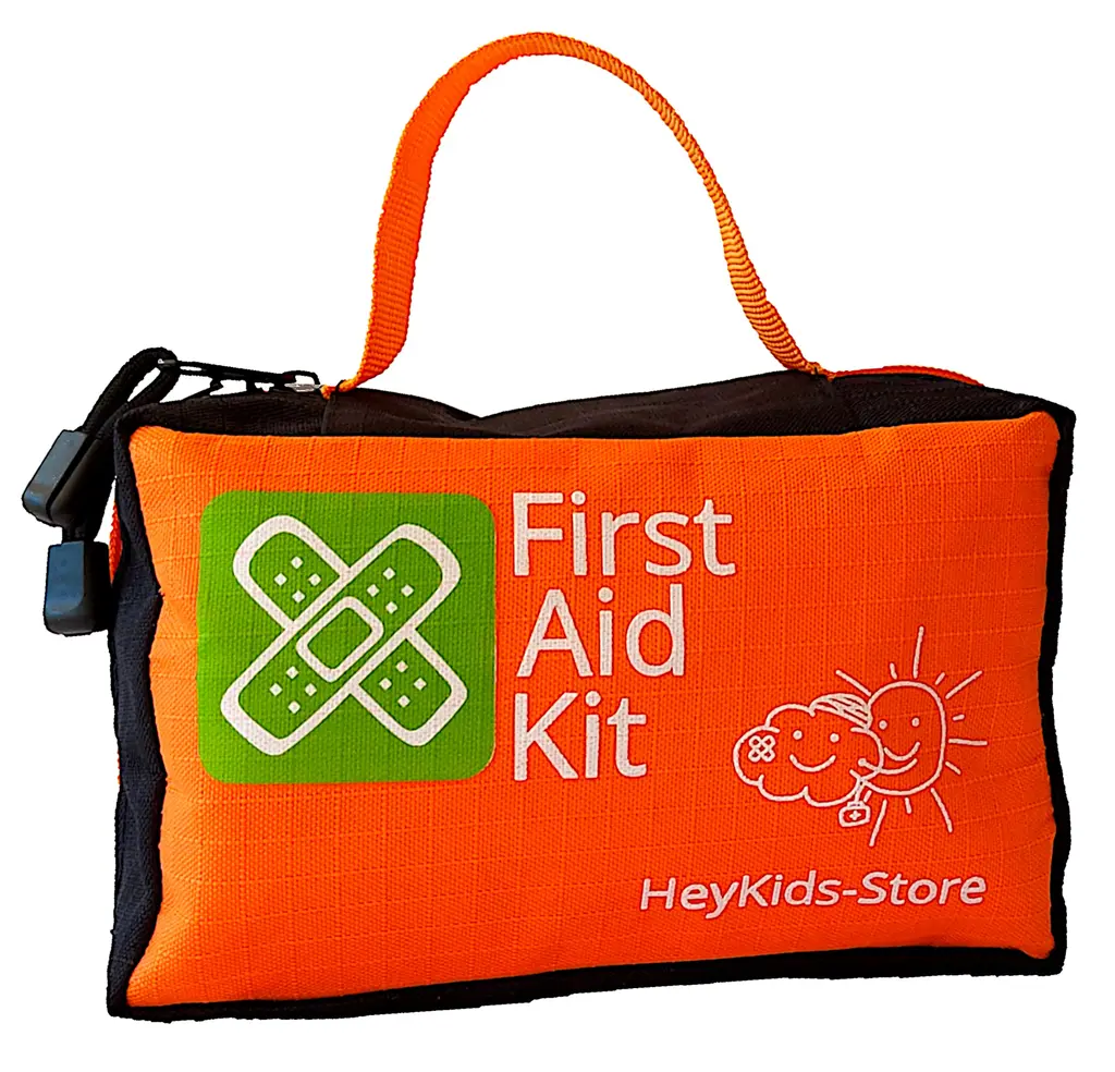 First aid set for children baby to teenagers with 136 parts bandage material CE certified and 100% made in Germany for home and on the go.Robust bag made of 600d ripstop nylon