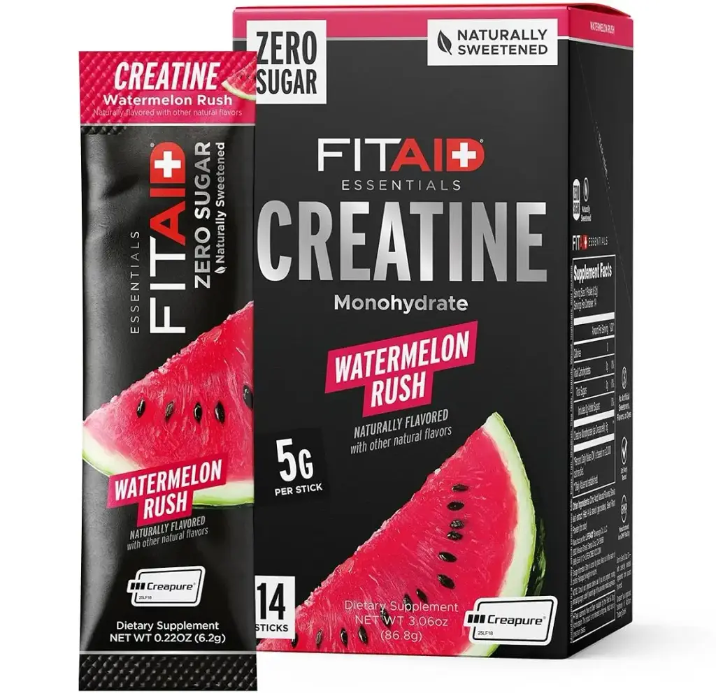 FITAID Creatine Powder Watermelon Rush CreaPure Creatine Monohydrate ATP Production for Weightlifting Cycling Zero Sugar Smooth-Mixing Easy on Stomach Travel Friendly 14 Pack Fitaid Creatine - Watermelon Wave 0.22