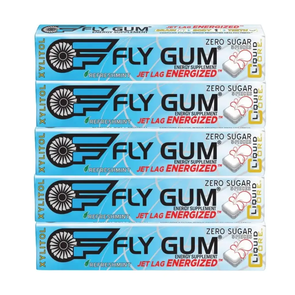 Fly Gum by Liquid Core Energy Gum with 80mg of Natural Caffeine Per Piece - Sugar-Free Aspartame-Free Caffeine Gum for