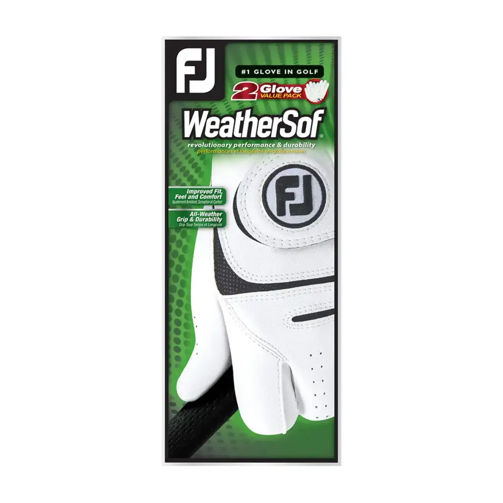 FootJoy Men's WeatherSof 2 Golf Glove White Medium/Large, Worn on Left Hand, 2 count — FootJoy