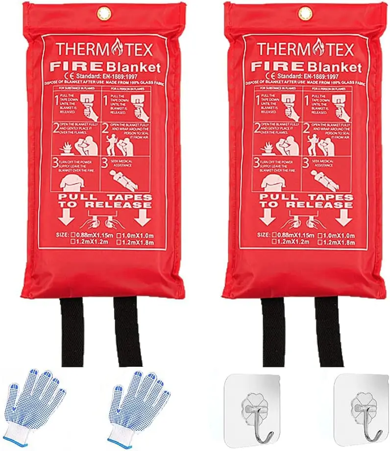 Fosneta Fire Blanket w/Gloves Suppression Blanket for Home & Kitchen Car Survival, 2 Pack 39.3"x39.3" Fireproof Blankets for People Safety, Emergency Fireproof Blanket Flame Retardant Fabric Beige 39.339.3 Inch