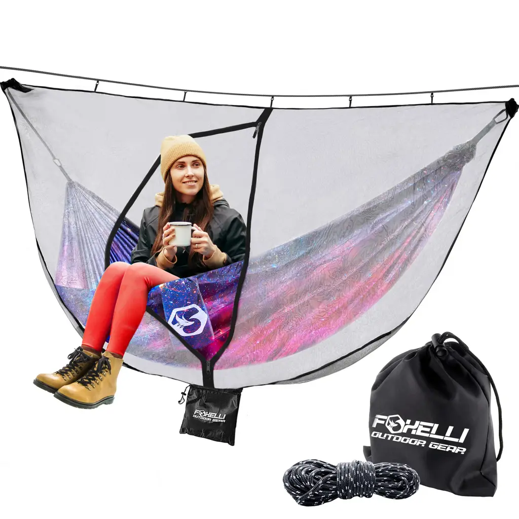 Foxelli XL Hammock Net 12ft Net for Hammocks, Lightweight Portable Hammock Netting, Fast and Easy Set Up, Fits All Camping Hammocks