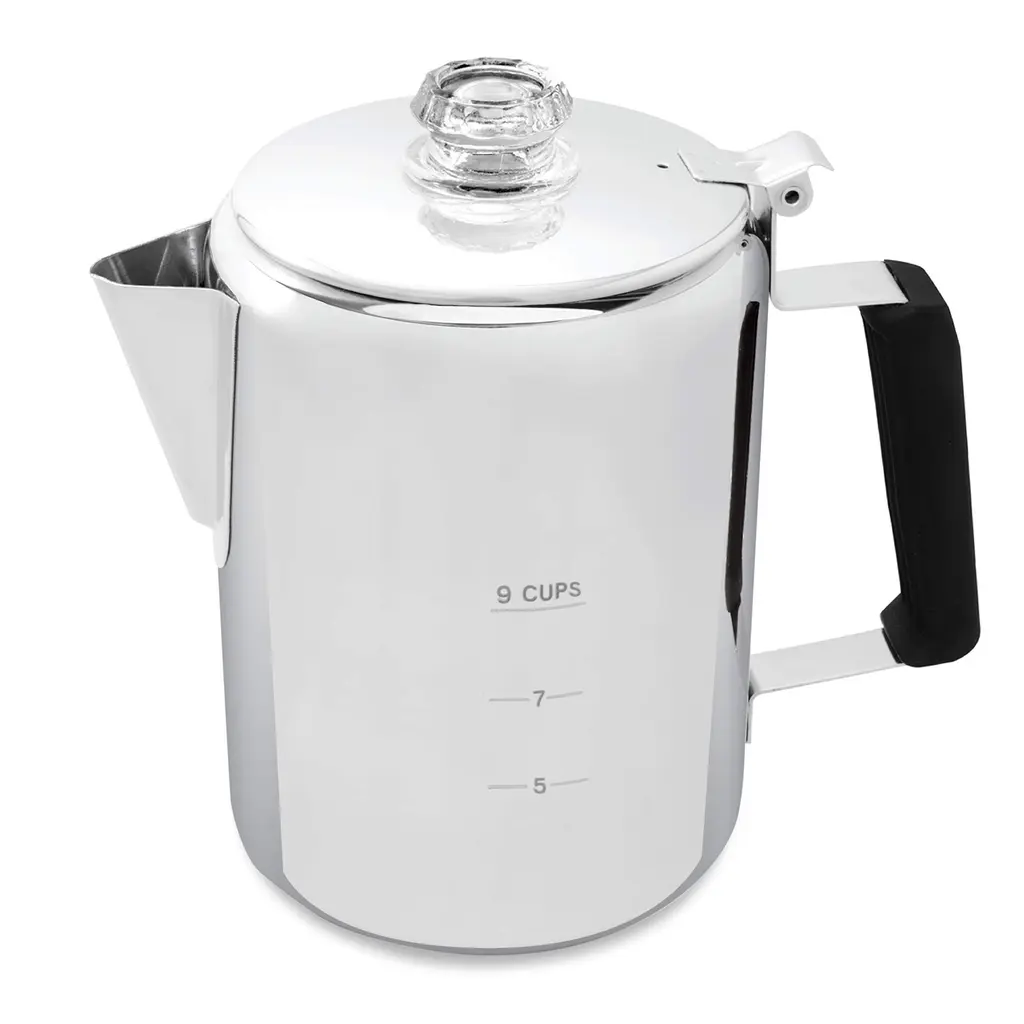 Frog Warrior Camping Coffee Pot - Our 9 Cup Camping Coffee Percolator Works Great On Cabin And RV Kitchen Stovetop Too - Enjoy The Full Rich Taste Of Outdoor Camp Coffee