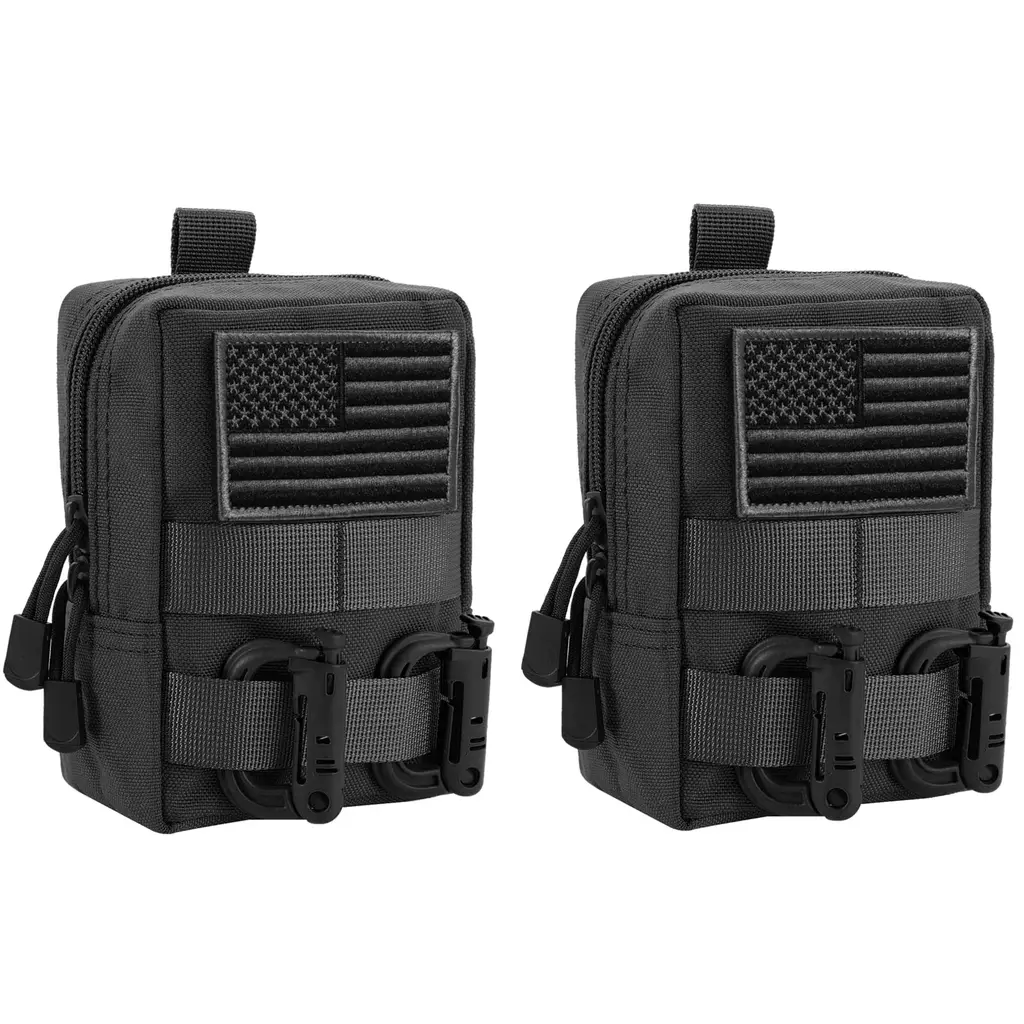 FRTKK 2 Pack Molle Pouches - Tactical Compact Water-Resistant EDC Pouch Bag Small Utility Pouch 2 Pack-Black