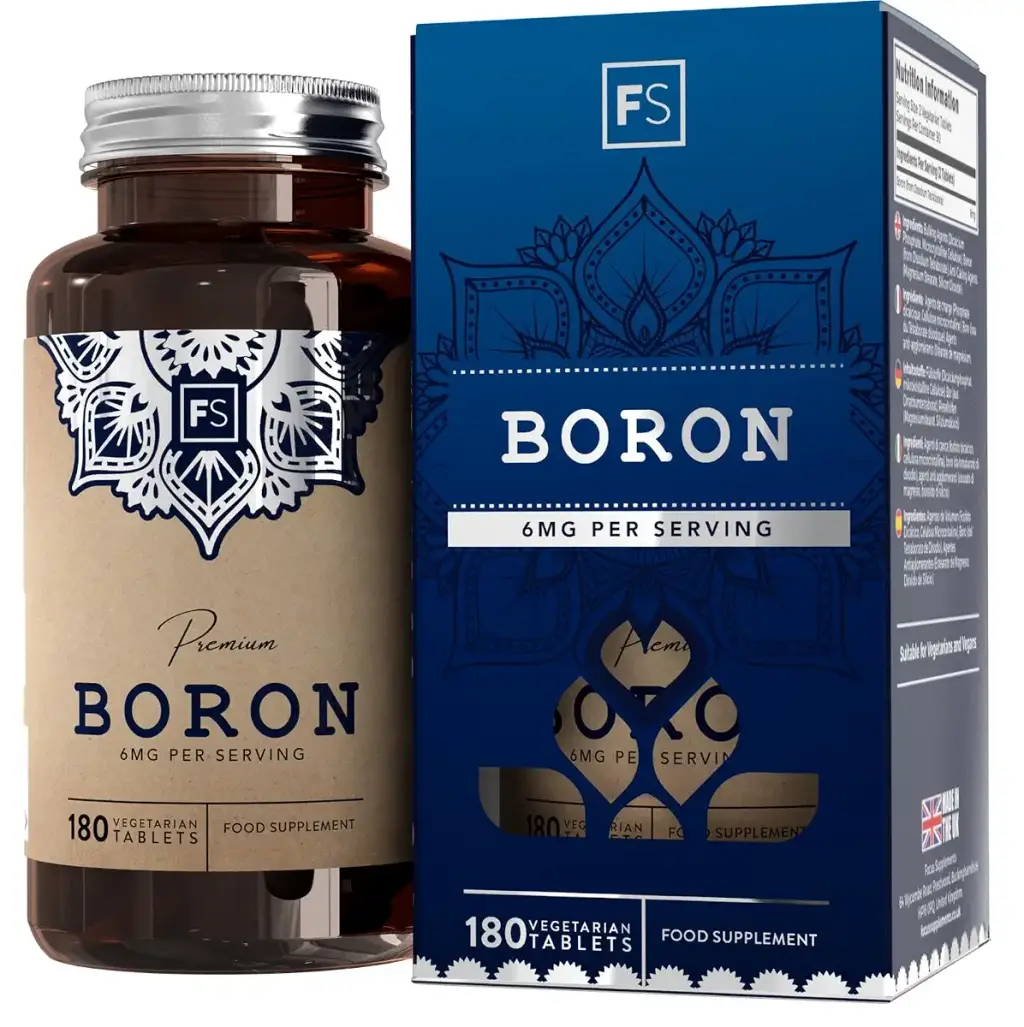 FS Boron | 180 Boron Supplements - High Strength Vegan Boron Tablets 6mg Boron per Serving | 6 Month Supply | Gluten Allergen Free & Non-GMO | Manufactured in The UK 180 Count (Pack of 1)