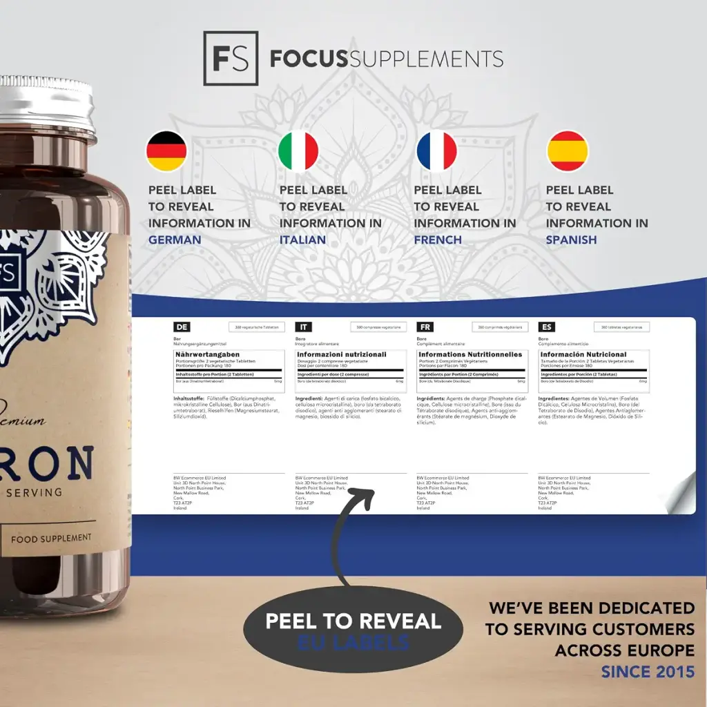 FS Boron | 360 Boron Supplements - High Strength Vegan Boron Tablets 6mg Boron per — Focus