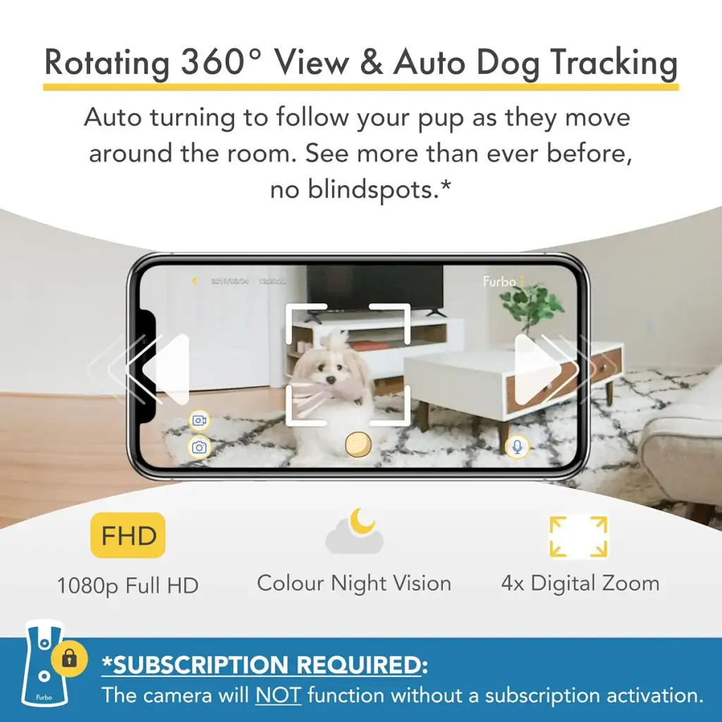 Furbo 360 Dog Camera w/Subscription Premium Safety Package Smart Camera Designed for Dogs — Pet