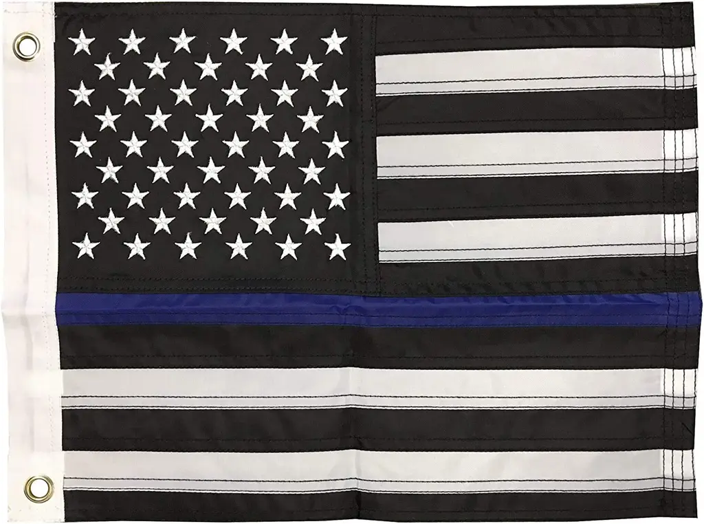 G Ganen 12x18 Inch Nylon Embroidered Police Officer Thin Blue Line Motorcycle Boat American USA Flag