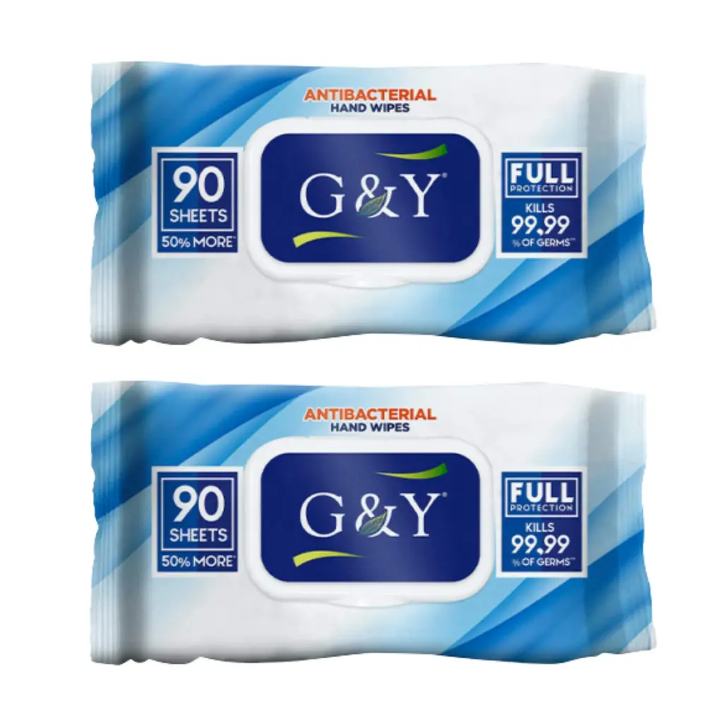 G&Y Antibacterial Hand Wipes -2 Pack (90 Count of wipes per pack)
