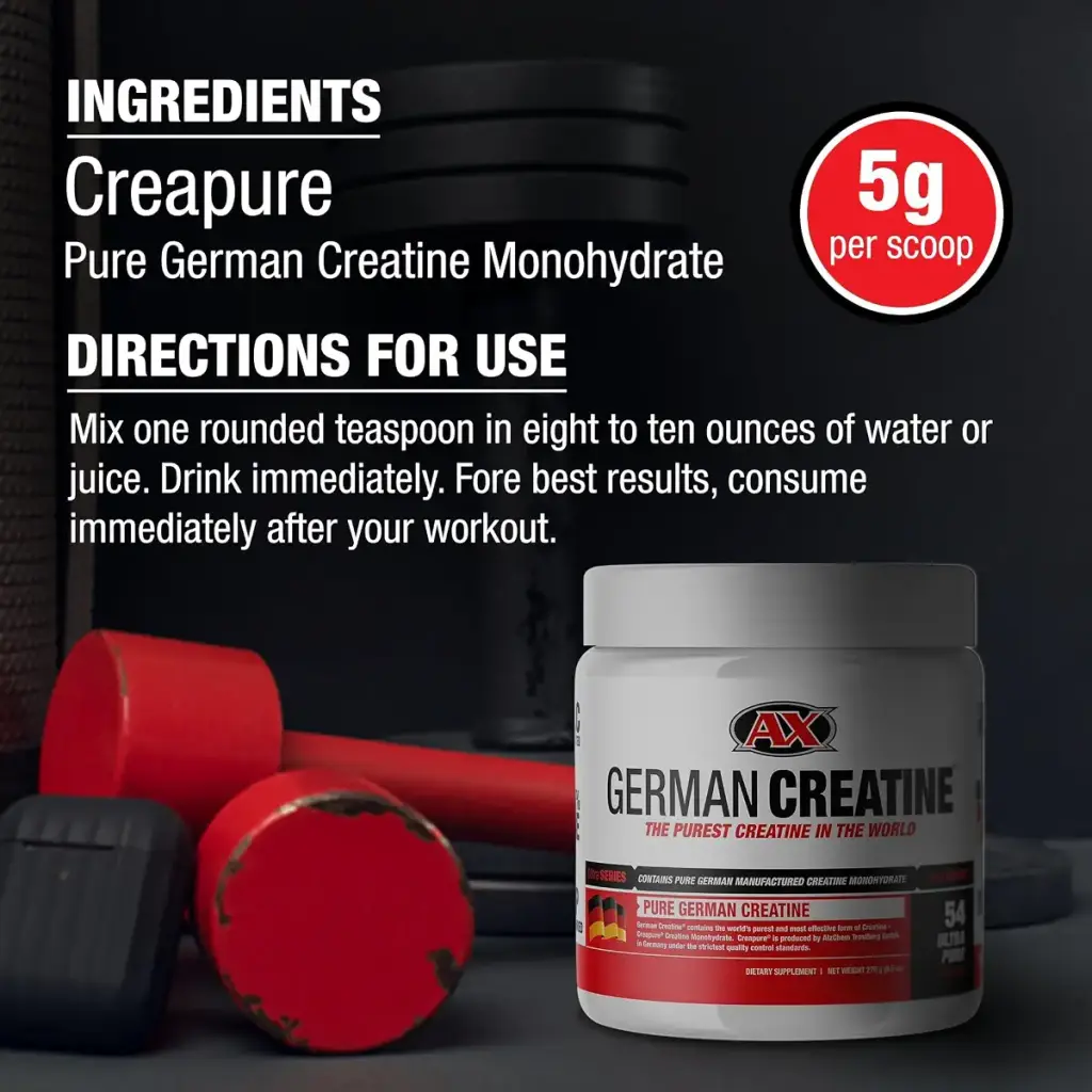 German Creatine - Micronized Creatine Monohydrate Powder, 99.99% Pure Creapure for Muscle — 270 g