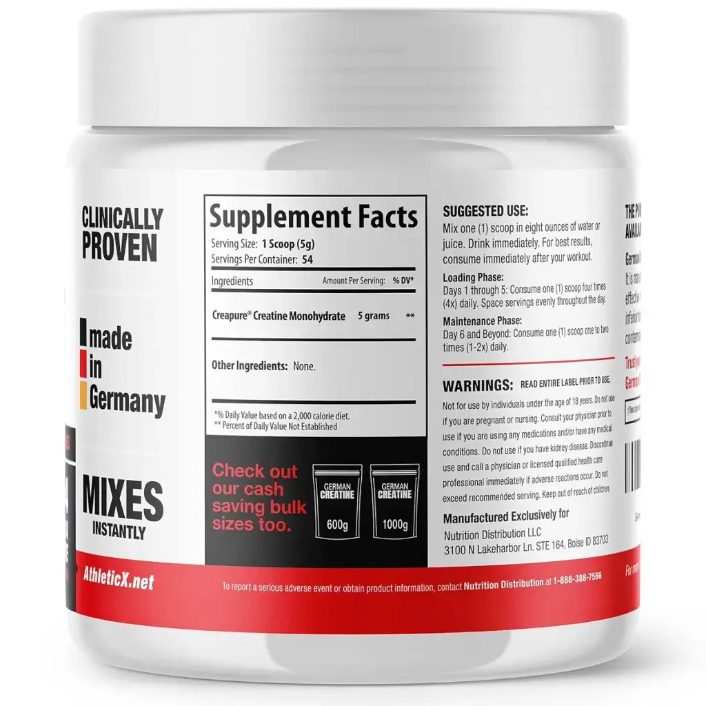 German Creatine - Micronized Creatine Monohydrate Powder, 99.99% Pure Creapure for Muscle — 270 g
