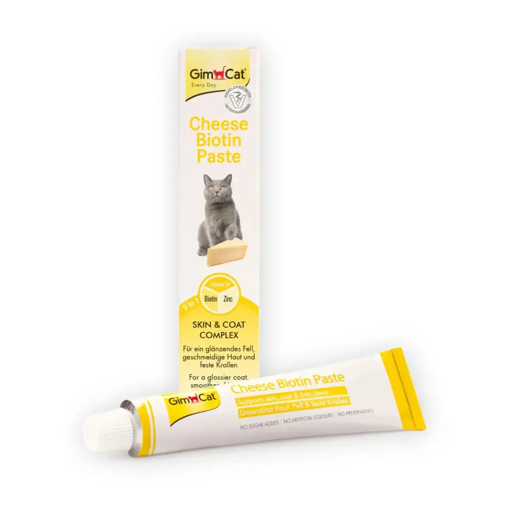 GimCat Cheese Biotin Paste - With aromatic cheese zinc and linseed oil for fur skin and claws - 1 tube (1 x 50 g)