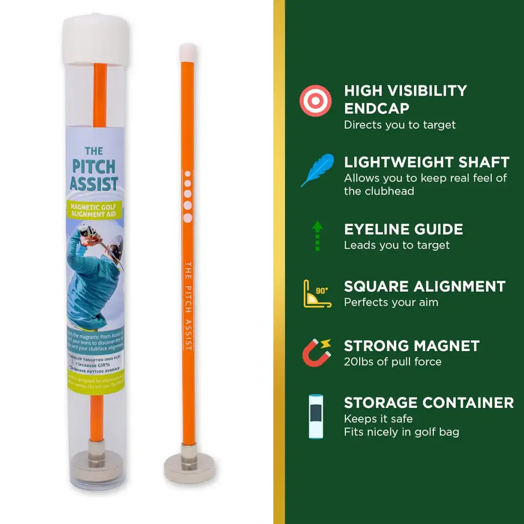 Golf Alignment Rods: Magnetic Club Alignment Stick Demonstrates Correct Golf Swing Aim — Orange