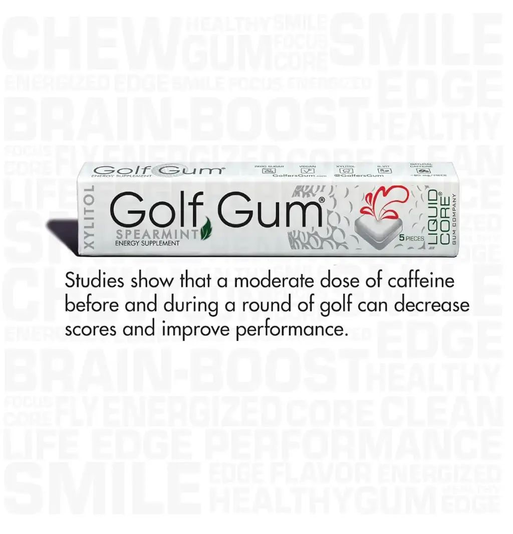 Golf Gum by Liquid Core 80mg of Natural Caffeine - Energy for Golfers - Sugar-Free — 80 mg