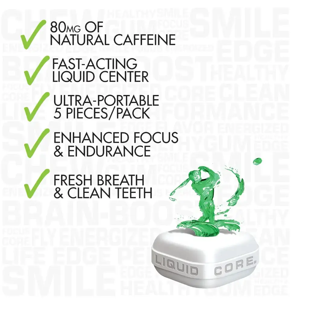 Golf Gum by Liquid Core 80mg of Natural Caffeine - Energy for Golfers - Sugar-Free — pack of 5