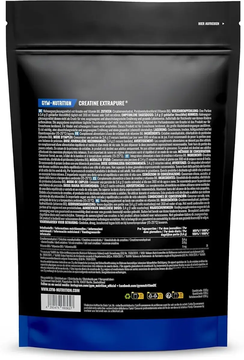 Gym Nutrition Creatine Monohydrate Powder 125 kg 1250 g ultrapure creatine monohydrate — 125 kg