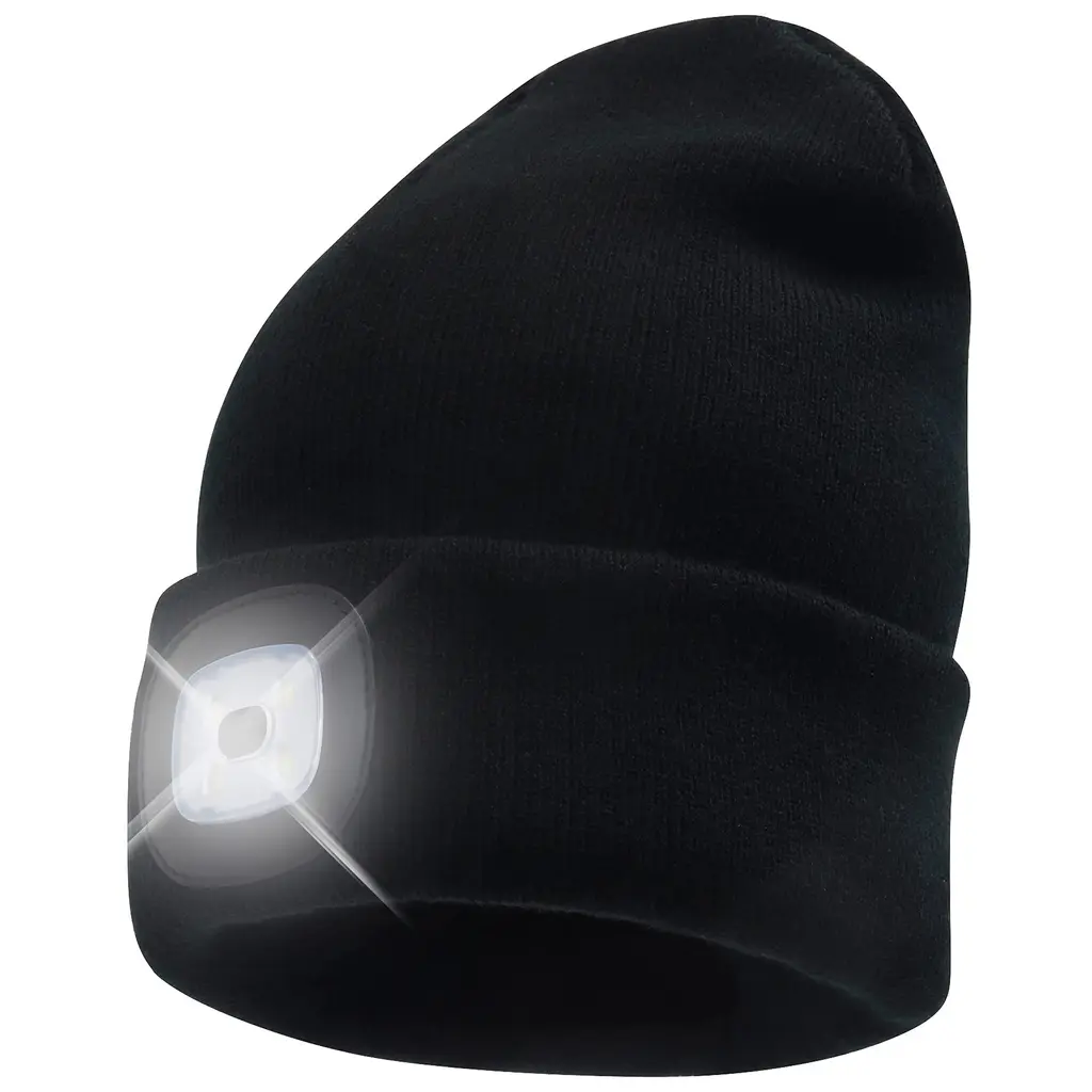 HEAD LIGHTZ Beanie with Light, Warm Knit Hat for Winter Safety, Unisex LED Hat Light Fits Most Men, Women and Kids, LED Beanie Hat Flashlight Stocking Cap Headlamp, Head Light for Outdoor Dog Walking Black