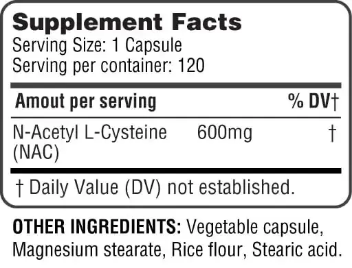 HealthLife N-Acetyl L-Cysteine (NAC) 600mg 120 Capsules - Non-GMO Gluten Free 120 Servings — pack of 120