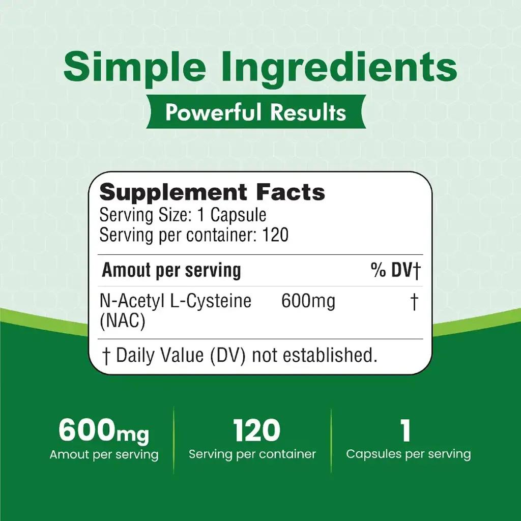 HealthLife N-Acetyl L-Cysteine (NAC) 600mg 120 Capsules - Non-GMO Gluten Free 120 Servings — 600 mg