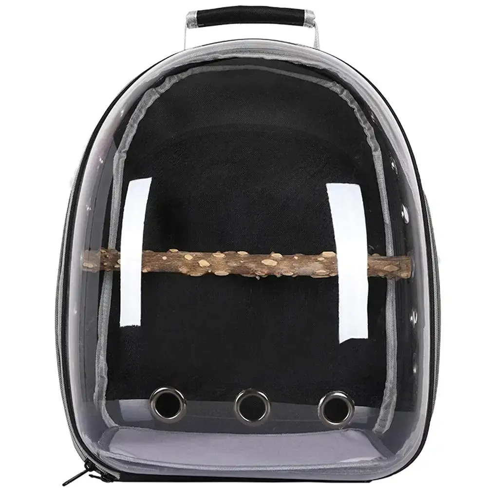 HEEPDD Pet Parrot Carrier Bird Travel Backpack Space Capsule Transparent Bag Breathable Parro Portable Breathable Bag Pet Bird Lightweight Travel Cage with Standing Perch (black)