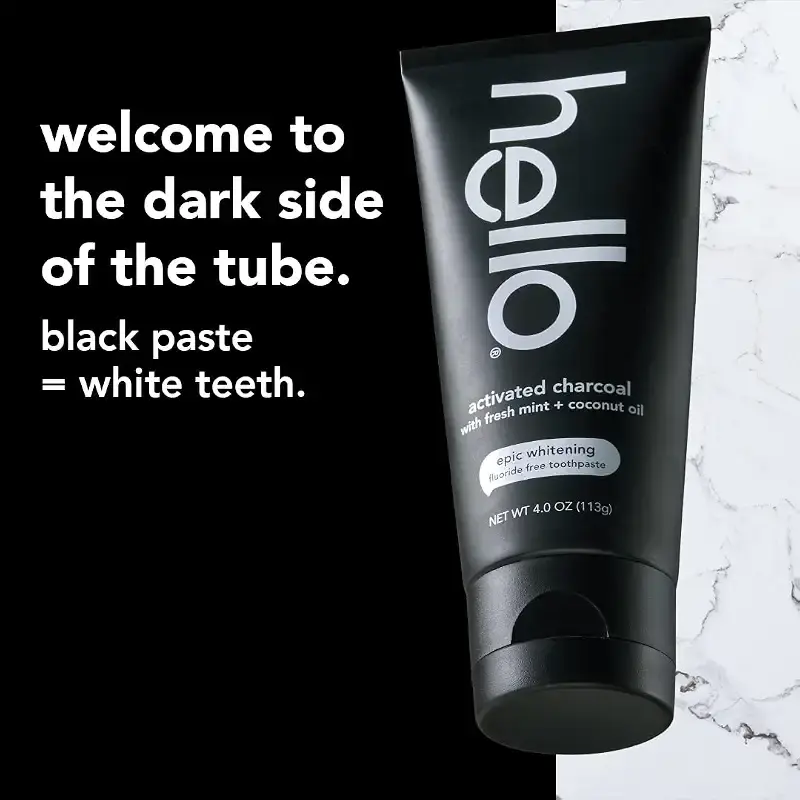 Hello Oral Care Activated Charcoal Teeth Whitening Fluoride Free and SLS Free Toothpaste — 4 oz