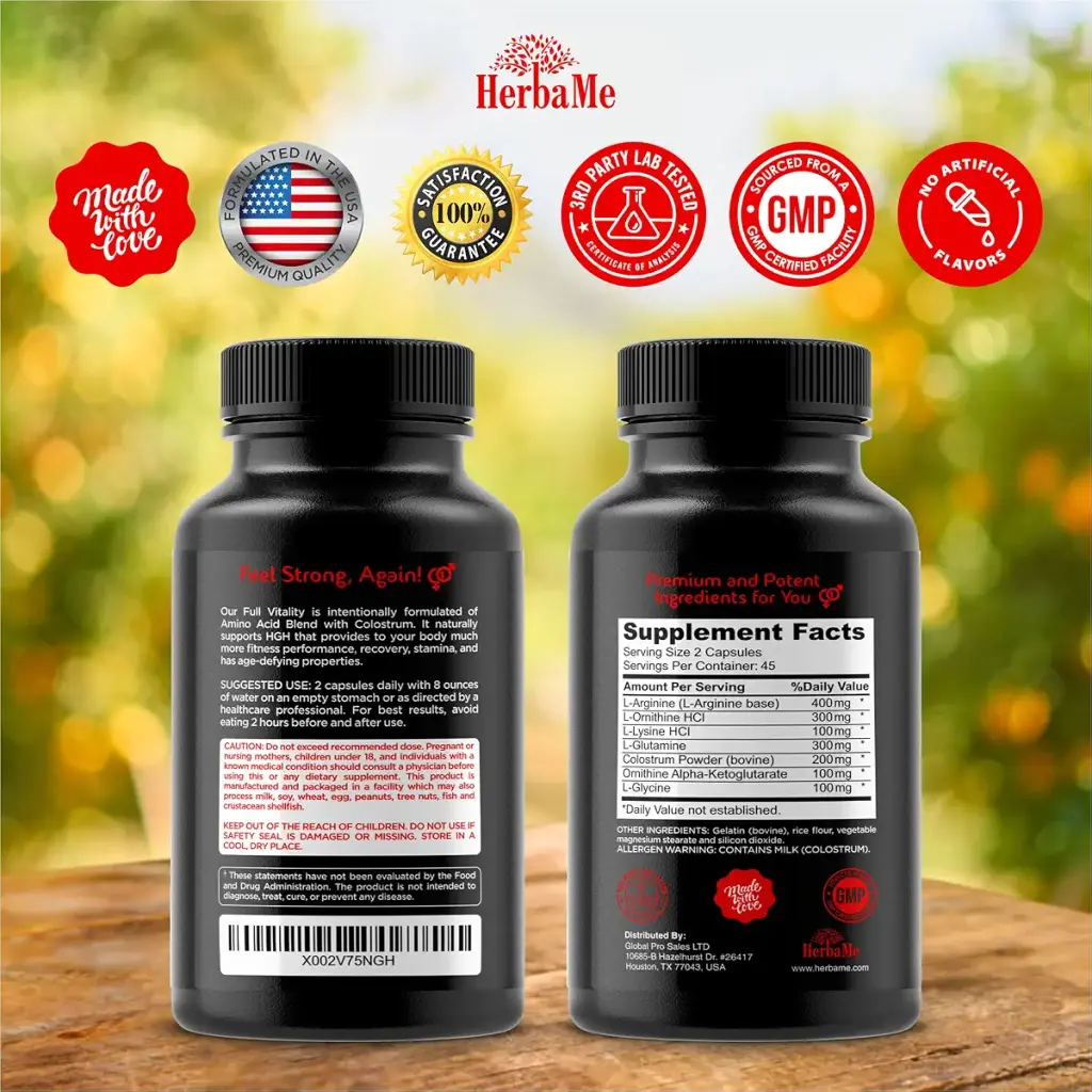 HerbaMe HGH Supplements for Men and Women, 90 Capsules - Naturally Supports Human Growth — Capsules