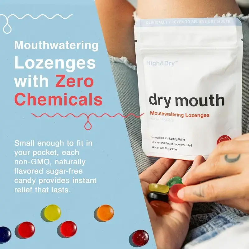 High&Dry - Dry Mouth Lozenges, Helps Stimulate Salivary Flow, Targets Dry Mouth Issues — 47 g