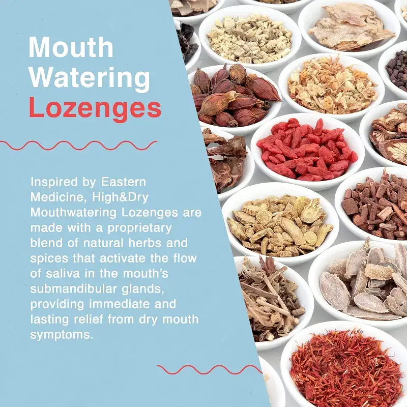 High&Dry - Dry Mouth Lozenges, Helps Stimulate Salivary Flow, Targets Dry Mouth Issues — 47 g