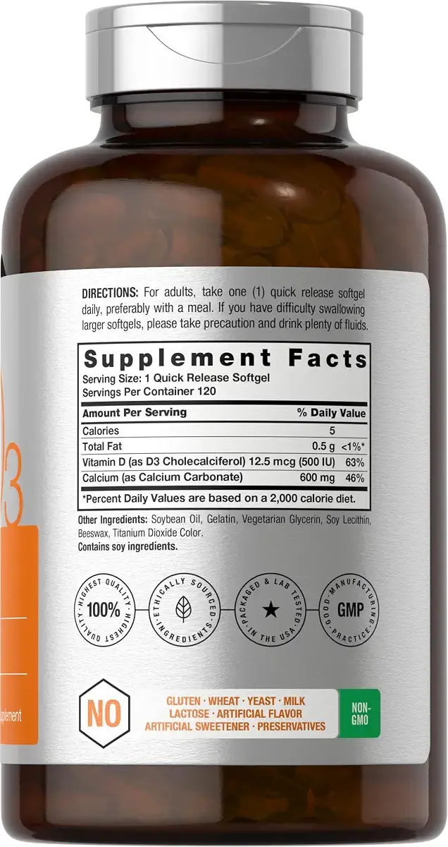 Horb ach Calcium Supplement with Vitamin D3 | 600 mg | 120 Softgels | Non-GMO & Gluten — 600 mg