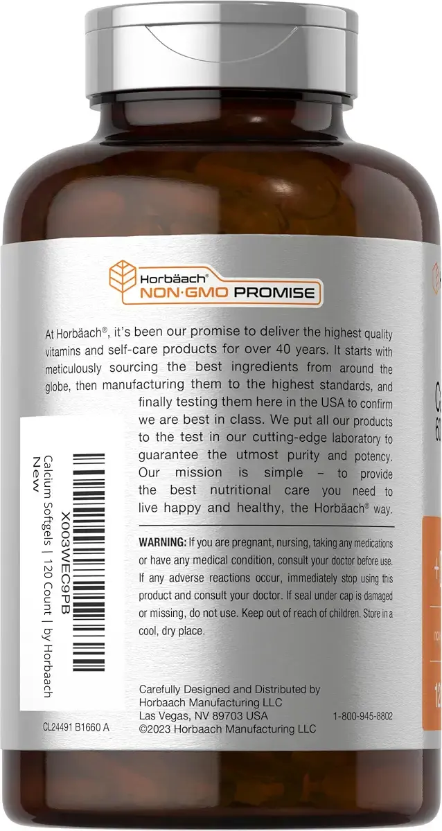 Horb ach Calcium Supplement with Vitamin D3 | 600 mg | 120 Softgels | Non-GMO & Gluten — Softgels