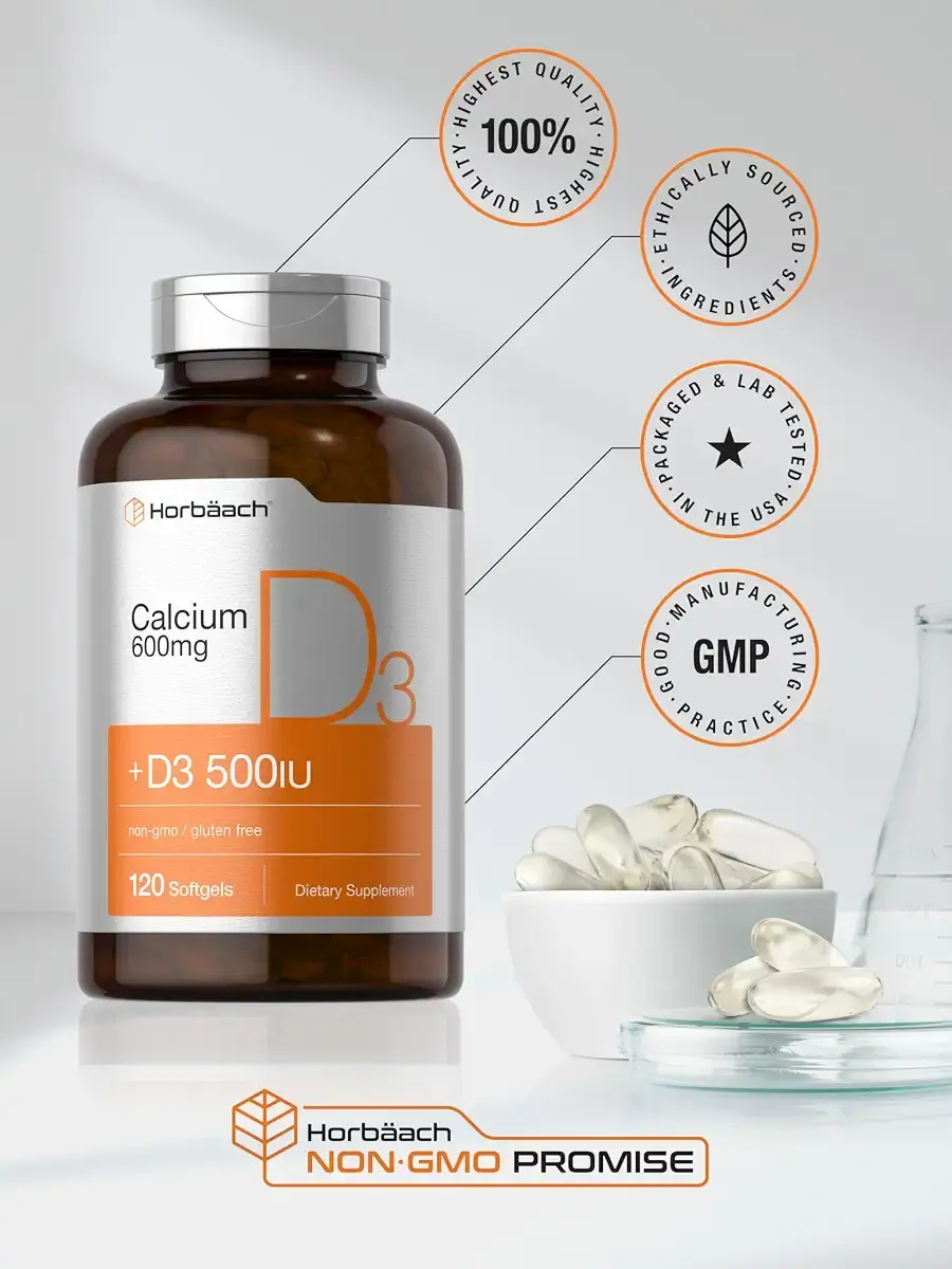 Horb ach Calcium Supplement with Vitamin D3 | 600 mg | 120 Softgels | Non-GMO & Gluten — 600 mg