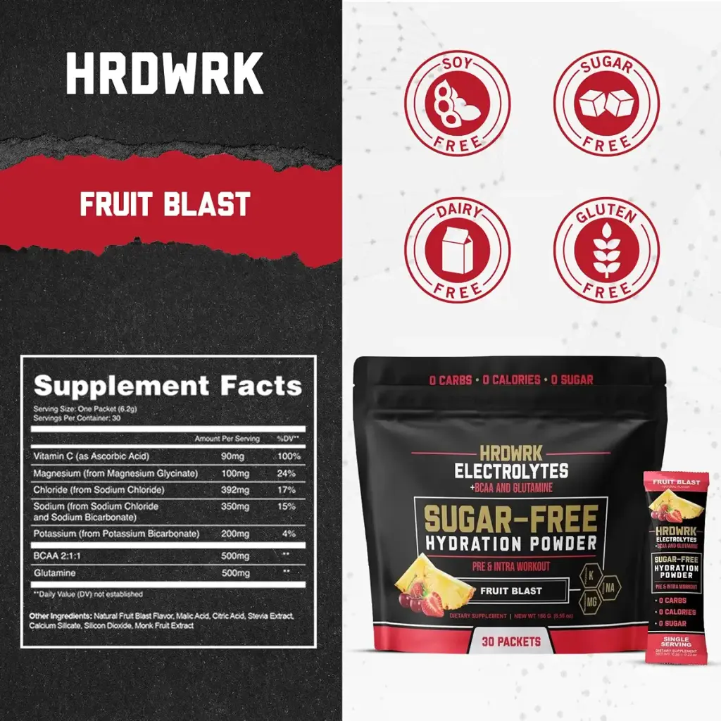 HRDWRK Electrolytes Powder Packets with Magnesium Potassium Sodium Keto Hydration Packets — Electrolytes
