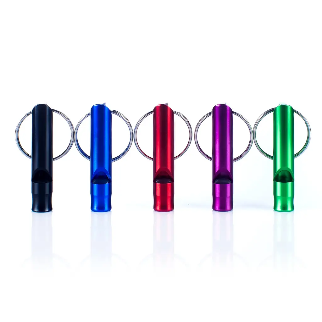 HWYDTGS 5pcs Hiking Camping Survival Aluminum Whistle with Key Chain Emergency Whistles of Multiple Colors Black/Blue/Red/Purple/Green