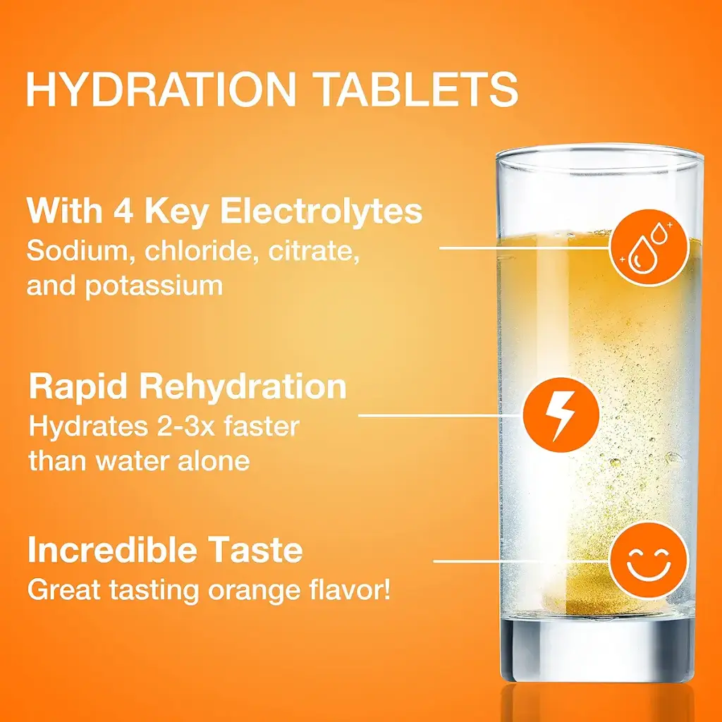 Hydralyte Effervescent Electrolyte Tablets, 2 Pack, On-The-go Clinical Hydration (Orange — Tablets