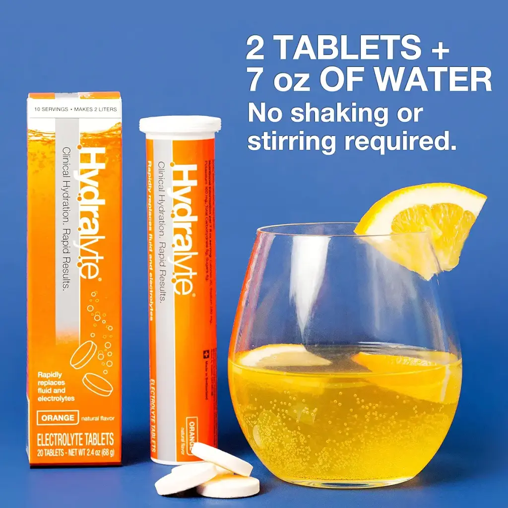 Hydralyte Effervescent Electrolyte Tablets, 2 Pack, On-The-go Clinical Hydration (Orange — Electrolytes