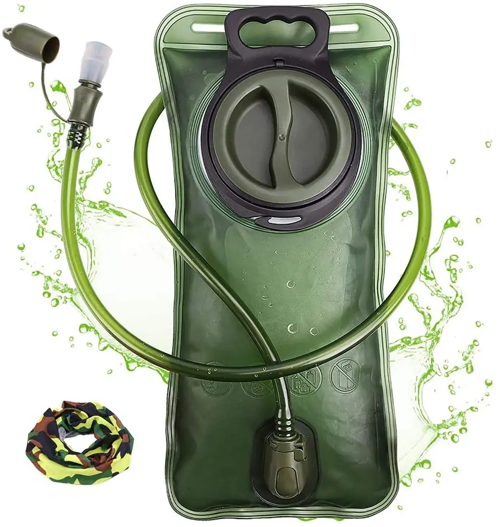 Hydration Bladder, 2L-3L Water Bladder for Hiking Backpack Leak Proof Water Reservoir Storage Bag, BPA-Free Water Pouch Hydration Pack Replacement for Camping Cycling Running, Military Green 2-3 Liter Military Green - 2L