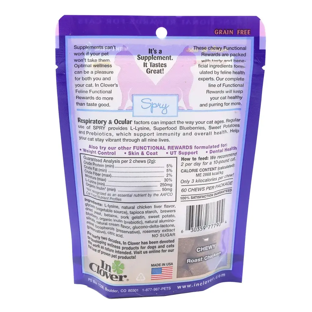 In Clover Spry Daily Respiratory and Ocular Support Soft Chews for Cats, with L-Lysine — 2.1 oz