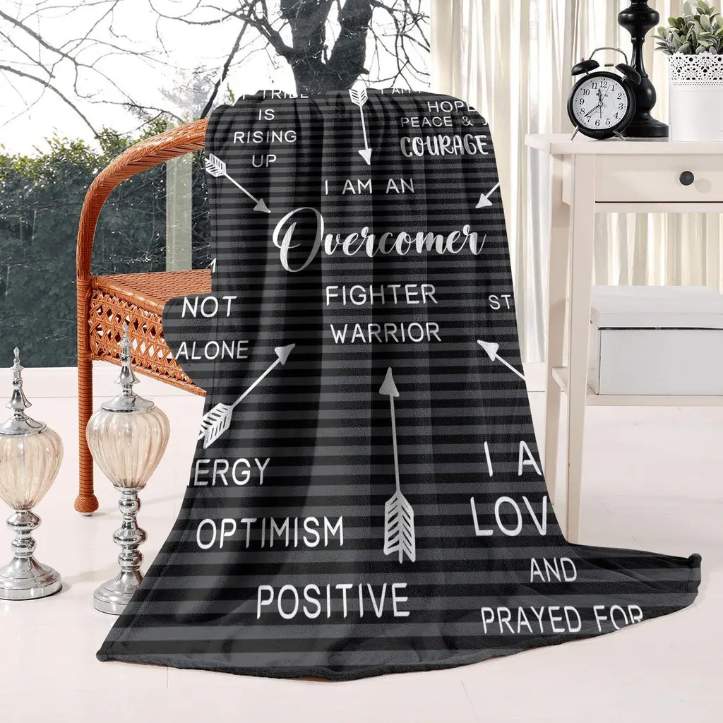 Inspirational medicinal blanket unique funeral gifts comfort gifts for cancer patients motivating gifts for mastectomy patients (50 x 60 black)