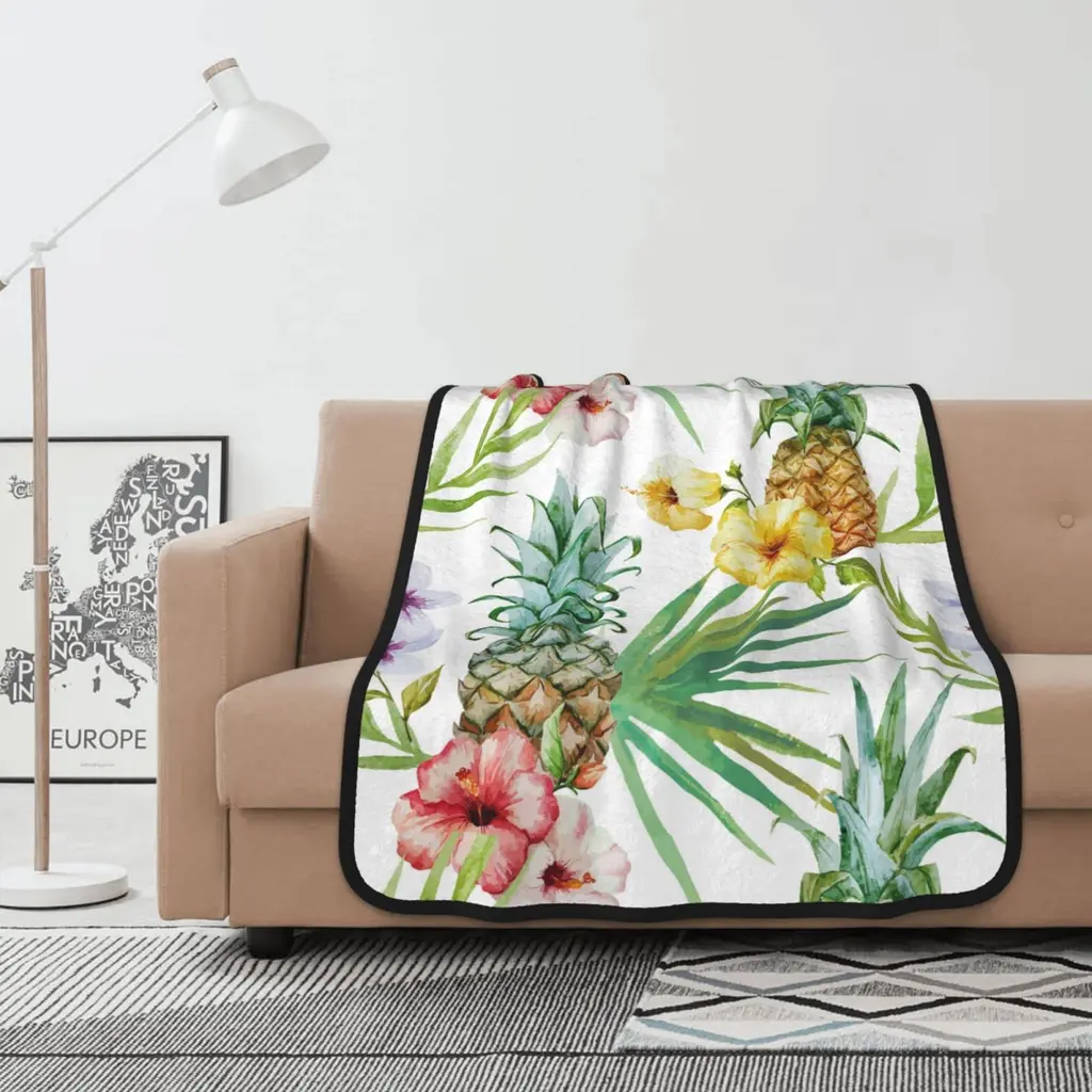 INVEES Tropical Pineapple Flannel Blankets for Bedroom Couch Travel Bedroom 40" x 50" Tropical Pineapple One Size