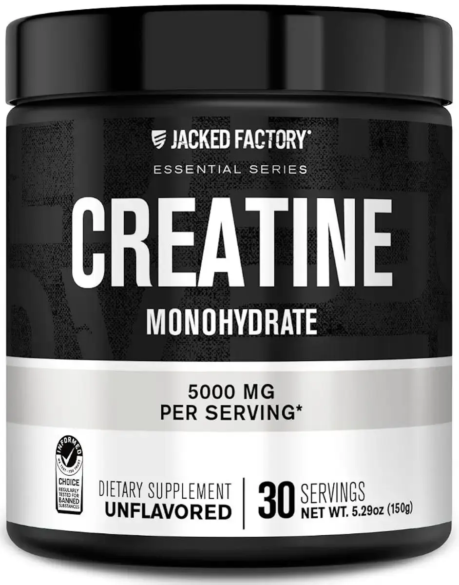 Jacked Factory Creatine Monohydrate Powder 150g - 5g Daily Creatine Supplement for Men and Women Vegan-Friendly Third-Party Tested - 30 Servings Unflavored Unflavored 30 Servings (Pack of 1)