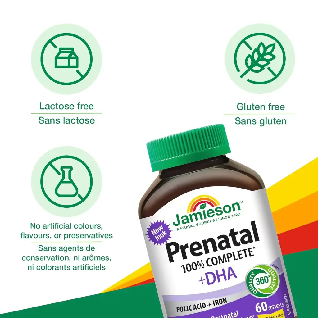 Jamieson PRENATAL Complete Multivitamin with DHA Supplement 60 Softgels — pack of 60