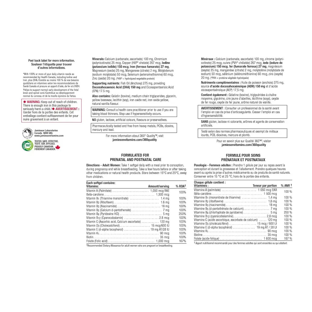 Jamieson PRENATAL Complete Multivitamin with DHA Supplement 60 Softgels — Vitamins