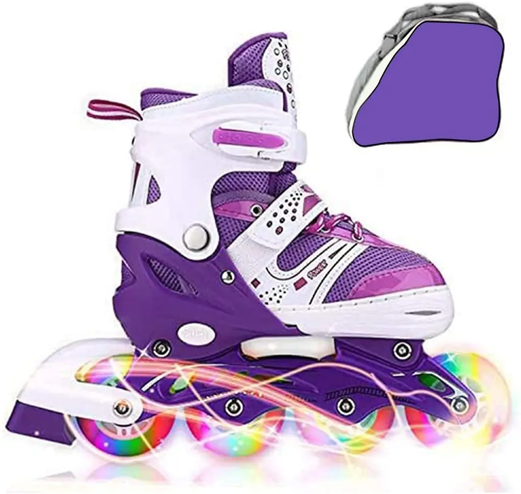 JIFAR Youth Childrens Inline Skates for Kids, Adjustable Inlines Skates with Light Up Wheels for Girls Boys, Indoor&Outdoor Ice Skating Equipment Medium Size(11C-4Y/2-16years) Purple M(1Y-4Y / 8-16years)